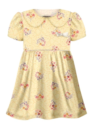 Alakazoo - Vestido Estampado com Gola Boneca e Amarelo - ALAKAZOO