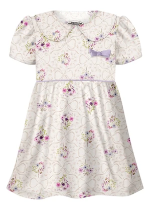 Alakazoo - Vestido Estampado com Gola Boneca e Branco - ALAKAZOO