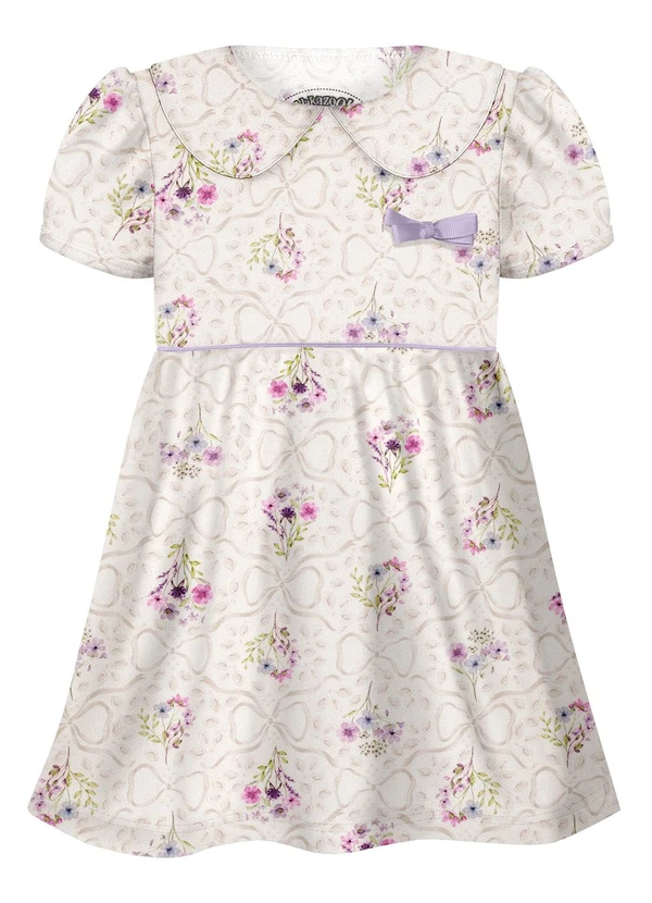 Alakazoo - Vestido Estampado com Gola Boneca e Branco