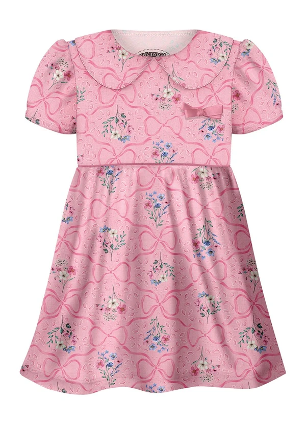Alakazoo - Vestido Estampado com Gola Boneca e Rosa