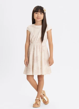 Alakazoo - Vestido Estampado com Linho Bege - ALAKAZOO