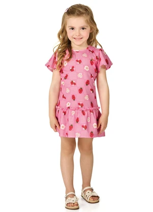Marlan - Vestido Estampado com Manga Curta Rosa - MARLAN