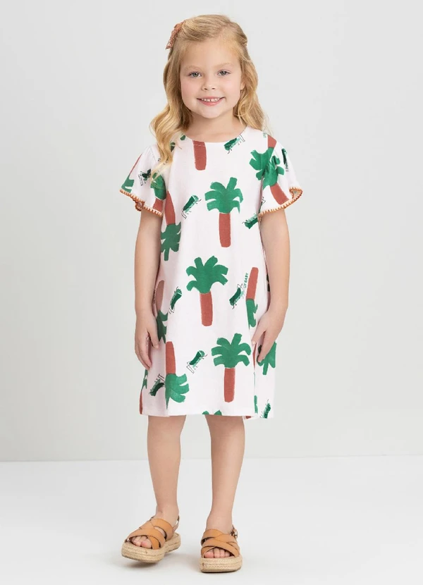Up Baby - Vestido Estampado com Manga Evasê Up Baby Branco
