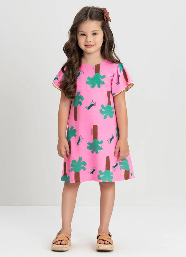 Up Baby - Vestido Estampado com Manga Evasê Up Baby Rosa