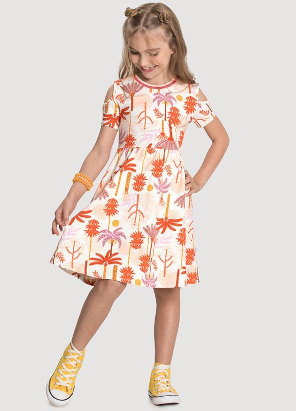 Alakazoo - Vestido Estampado com Recorte Ombro Laranja
