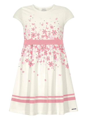 Alakazoo - Vestido Estampado com Strass de Algodão Rosa - ALAKAZOO