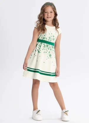 Alakazoo - Vestido Estampado com Strass de Algodão Verde - ALAKAZOO
