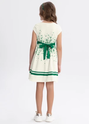 Alakazoo - Vestido Estampado com Strass de Algodão Verde - ALAKAZOO