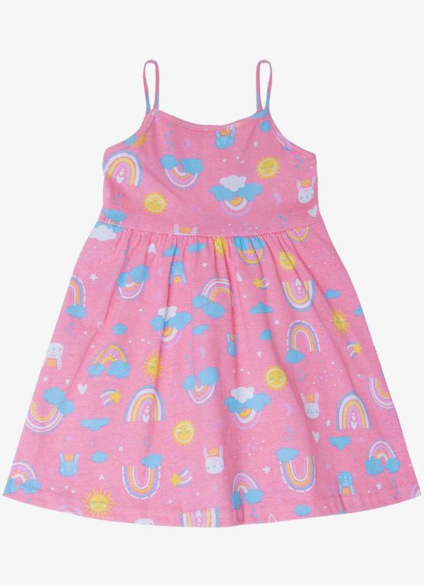 Rovi Kids - Vestido Estampado de Alcinha Bju Kids Rosa