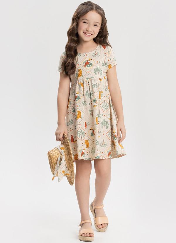 Alakazoo - Vestido Estampado de Mangas Curtas Bege 2