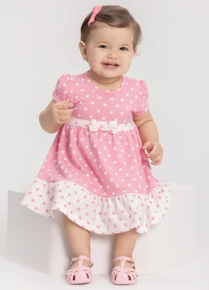 Alakazoo - Vestido Estampado de Mangas Curtas com Laço Rosa - ALAKAZOO