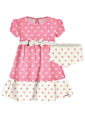 Alakazoo - Vestido Estampado de Mangas Curtas com Laço Rosa - ALAKAZOO