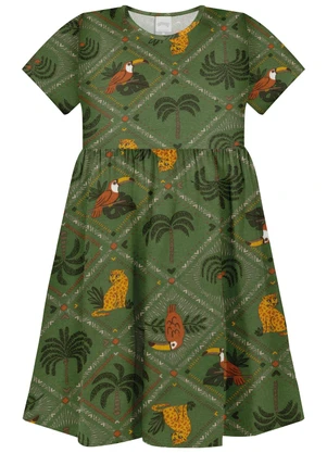 Alakazoo - Vestido Estampado de Mangas Curtas Verde - ALAKAZOO