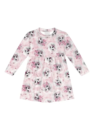 Alakazoo - Vestido Estampado em Malha Soft Rosa - ALAKAZOO