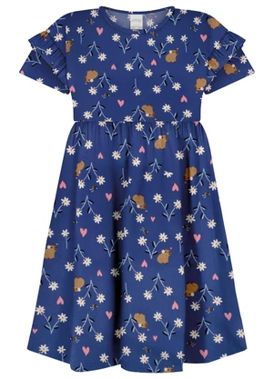 Alakazoo - Vestido Estampado em Meia Malha Penteada Azul - ALAKAZOO