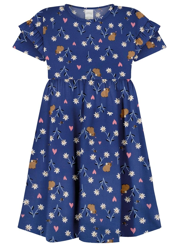 Alakazoo Vestido Estampado em Meia Malha Penteada Azul