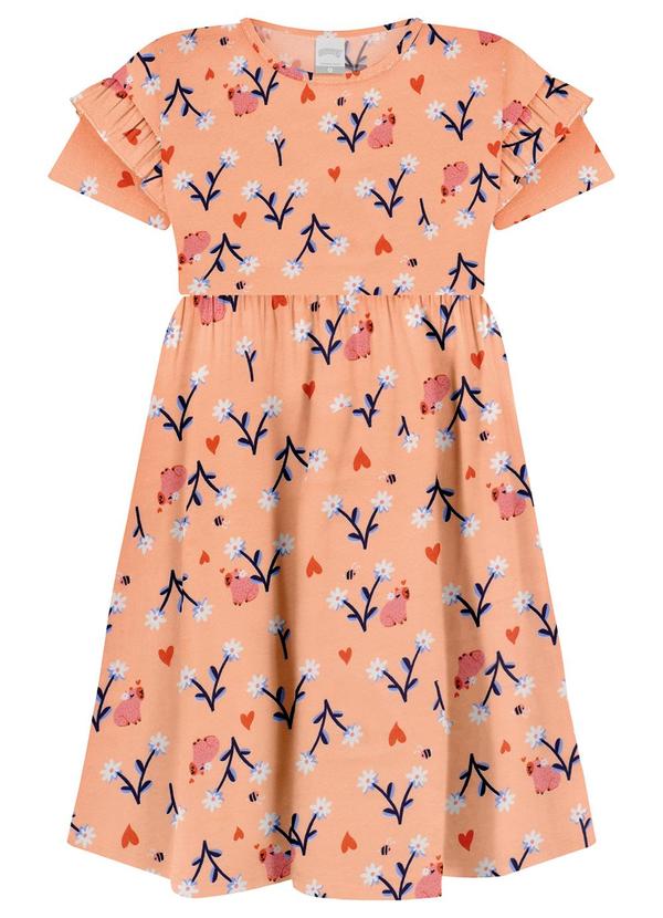 Alakazoo - Vestido Estampado em Meia Malha Penteada Laranja