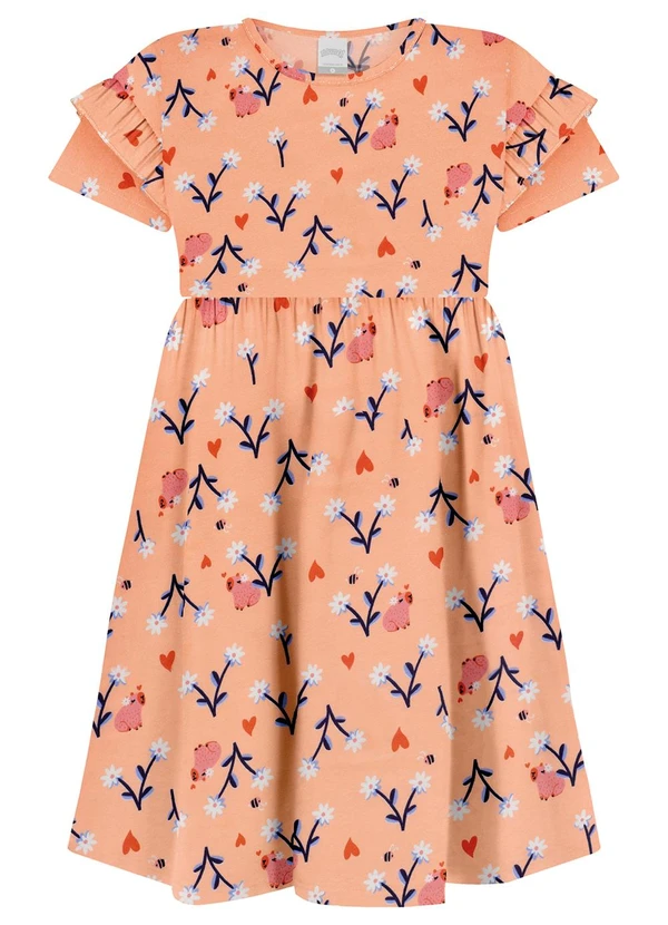 Alakazoo - Vestido Estampado em Meia Malha Penteada Laranja