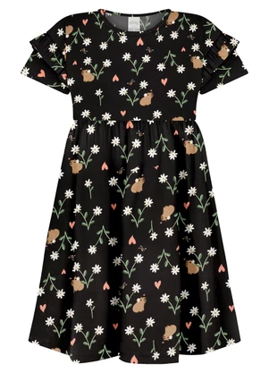 Alakazoo - Vestido Estampado em Meia Malha Penteada Preto - ALAKAZOO