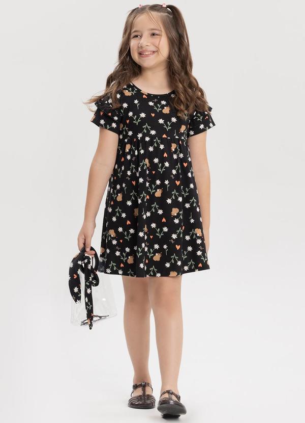 Alakazoo - Vestido Estampado em Meia Malha Penteada Preto