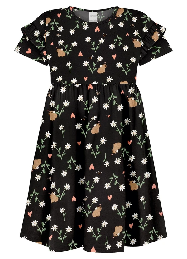 Alakazoo - Vestido Estampado em Meia Malha Penteada Preto 2