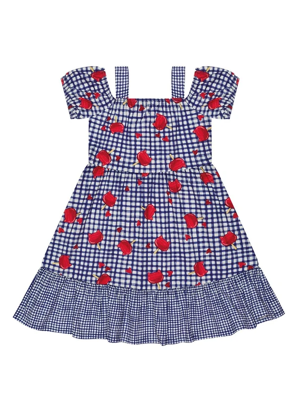 Alakazoo - Vestido Estampado Evasê com Babado na Barra Azul 2