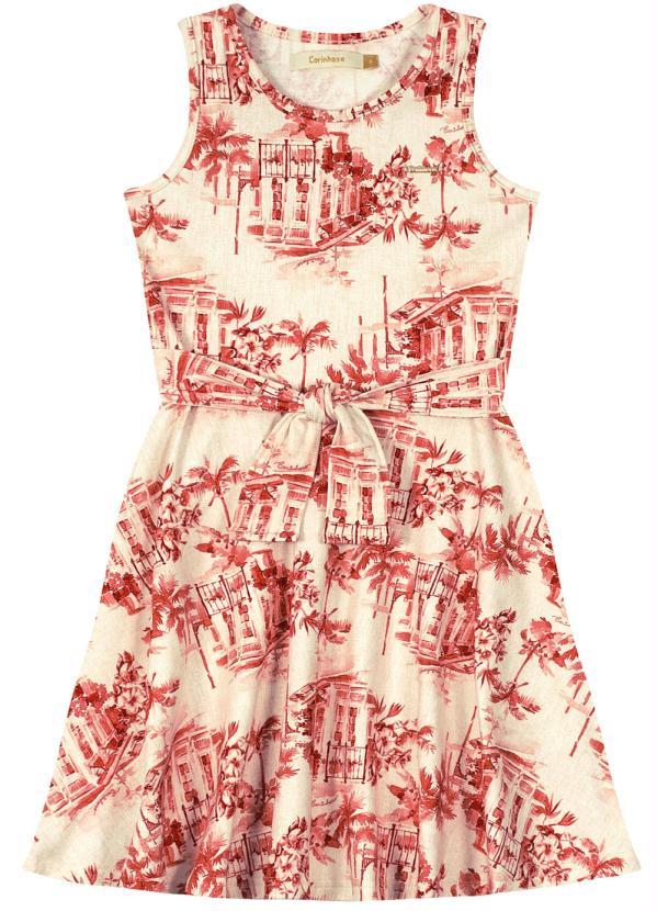 Carinhoso - Vestido Estampado Evasê Paisagem com Amarração