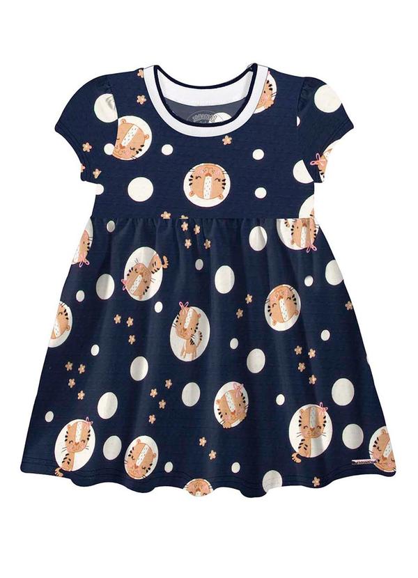 Alakazoo - Vestido Estampado Gola Retilínea em MalhaAzul