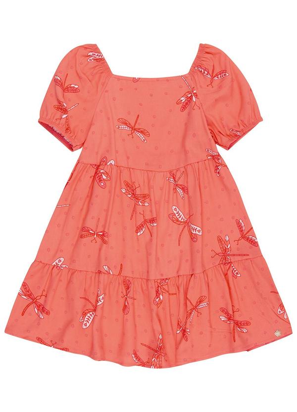 Cativa Kids - Vestido Estampado Libélulas Laranja