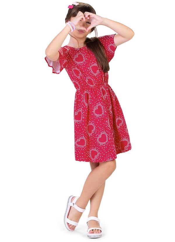 Alenice - Vestido Estampado Manga Ampla Menina Rosa 