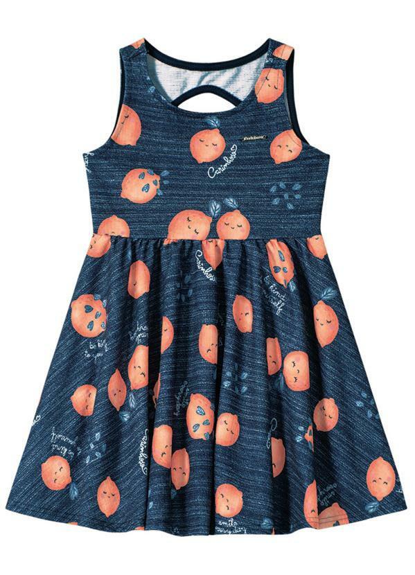 Carinhoso - Vestido Estampado Menina Marinho