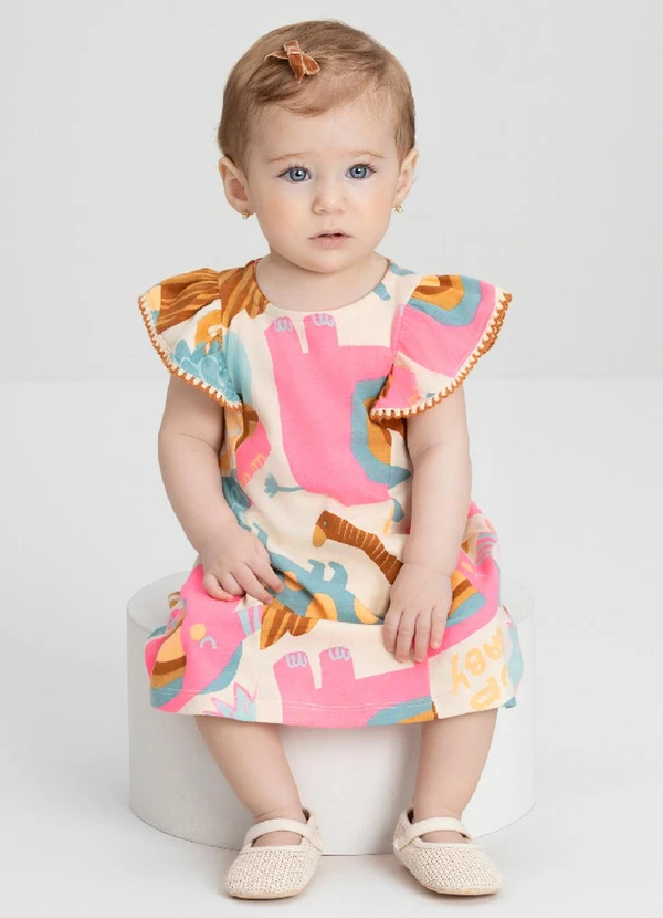 Up Baby - Vestido Estampado para Bebê Up Baby Bege