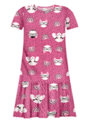 Alakazoo - Vestido Estampado Penteada de Algodão Rosa - ALAKAZOO