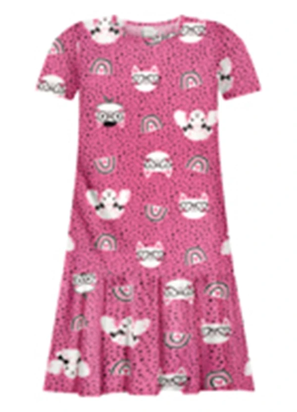 Alakazoo - Vestido Estampado Penteada de Algodão Rosa