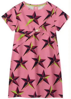 Lilica Ripilica - Vestido Estrelas Manga Curta Infantil Rosa - LILICA RIPILICA