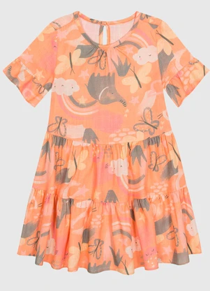 Malwee Kids - Vestido Evasê Animais com Babados Menina Laranja - MALWEE KIDS