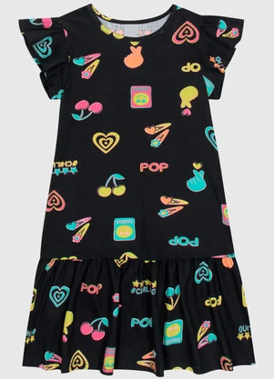 Malwee Kids - Vestido Evasê Cerejas Preto - MALWEE KIDS