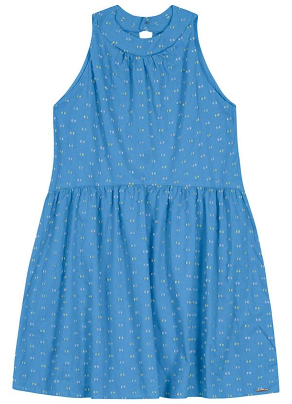 Carinhoso - Vestido Evasê com Bordado Azul