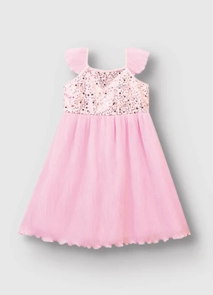 Carinhoso - Vestido Evasê com Lantejoulas Rosa Claro - CARINHOSO