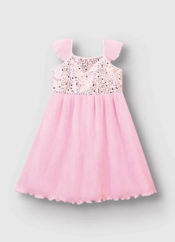 Carinhoso - Vestido Evasê com Lantejoulas Rosa Claro