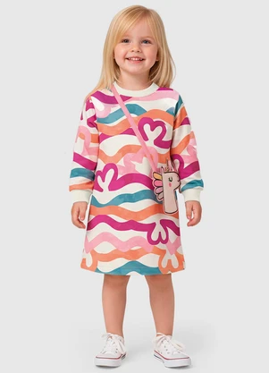 Malwee Kids - Vestido Evasê Corações em Moletinho Branco - MALWEE KIDS