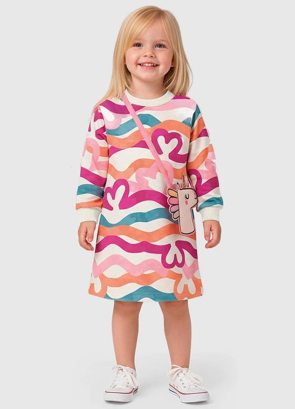 Malwee Kids - Vestido Evasê Corações em Moletinho Branco