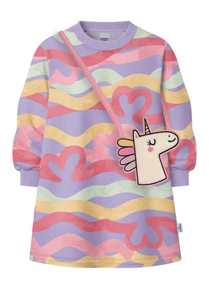 Malwee Kids - Vestido Evasê Corações em Moletinho Lilás - MALWEE KIDS