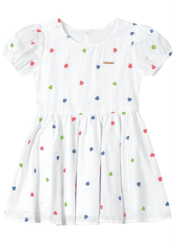 Carinhoso - Vestido Evasê Corações Menina Branco 1