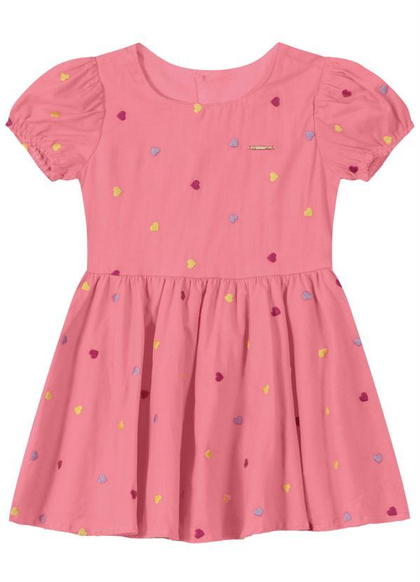 Carinhoso - Vestido Evasê Corações Menina Rosê