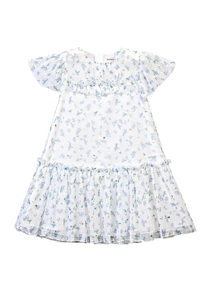 Carinhoso - Vestido Evasê em Tule Floral Branco - CARINHOSO