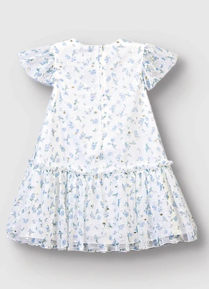 Carinhoso - Vestido Evasê em Tule Floral Branco - CARINHOSO