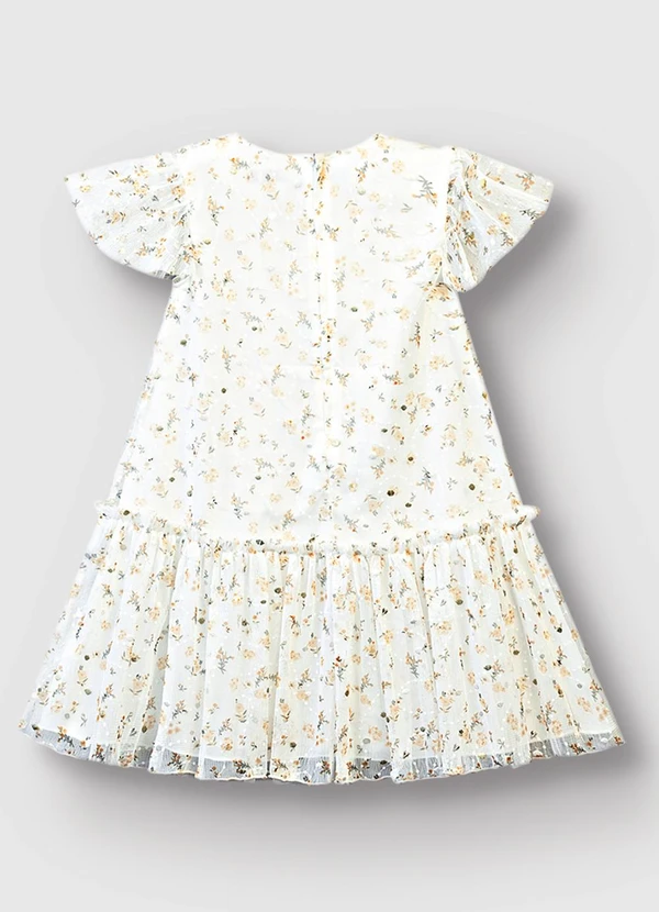 Carinhoso - Vestido Evasê em Tule Floral Off White 3