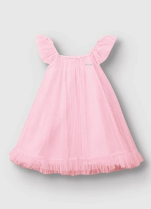 Carinhoso - Vestido Evasê em Tule Rosa Claro - CARINHOSO