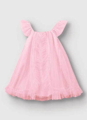 Carinhoso - Vestido Evasê em Tule Rosa Claro - CARINHOSO